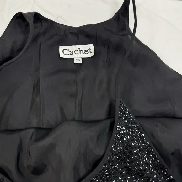 Cachet Black Beaded Evening Dress, NWT, Elegant gown, Sz 20, spaghetti strap - Picture 11 of 17
